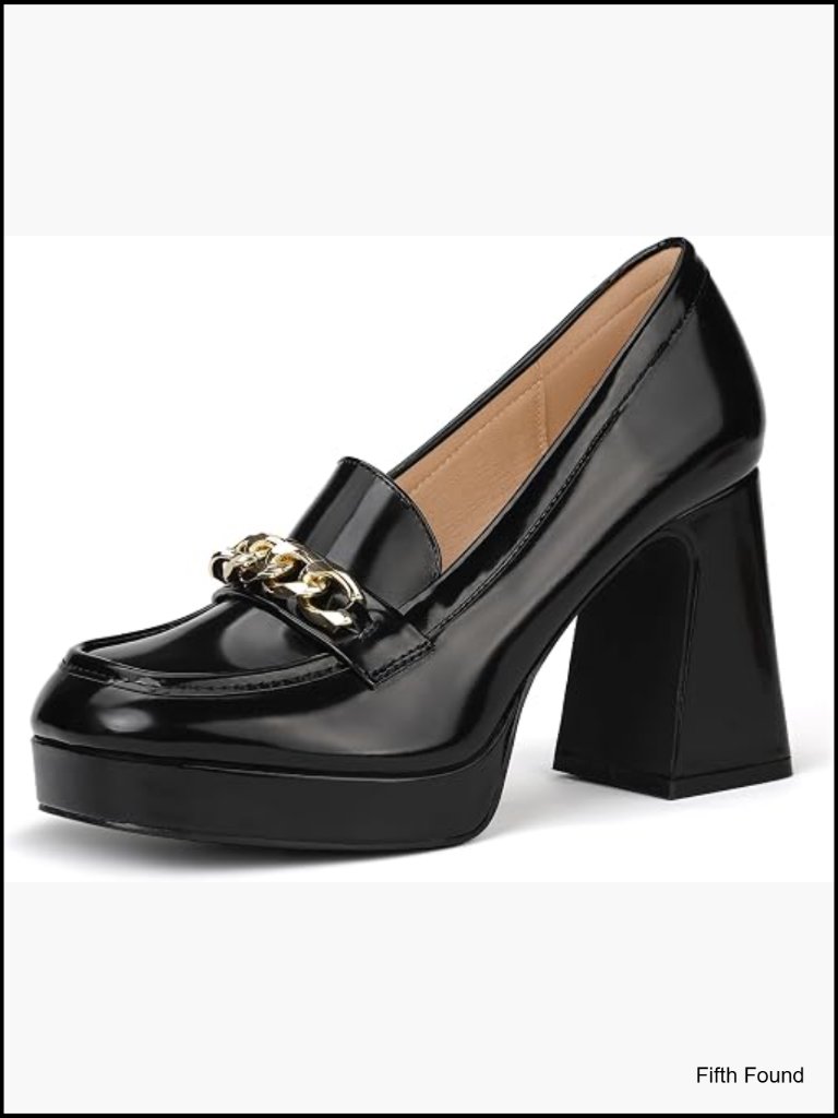 Chunky Platform Loafers Heels Block High Heel Slip On Penny Loafer Pumps